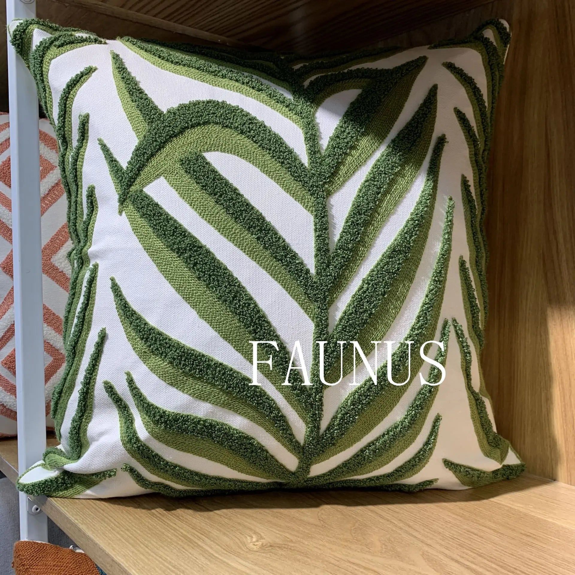 Leaf Embroidered Cotton Cushions