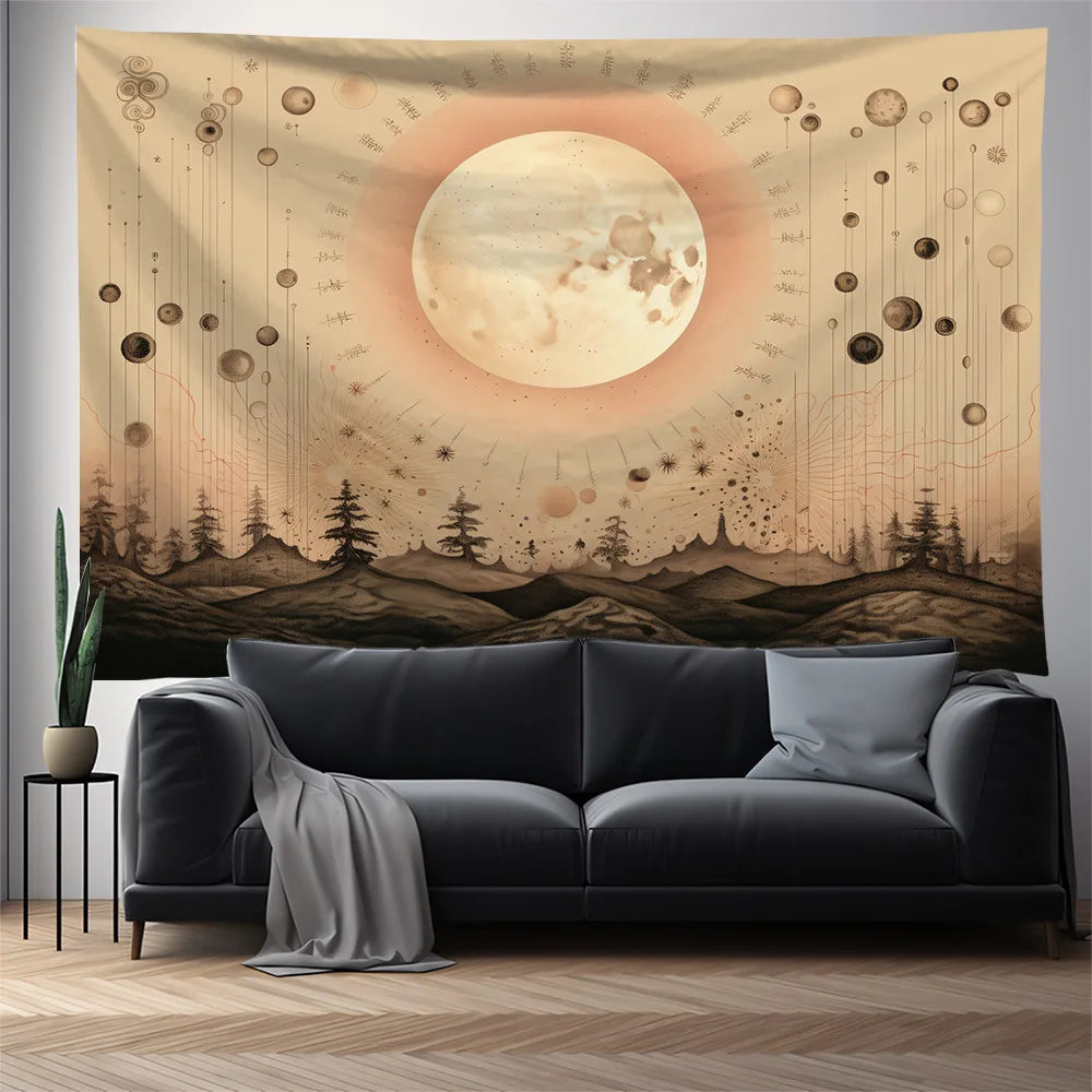 Decobites Nordic Sun Series Background Cloth: Sun and Moon Print Boho Tapestries