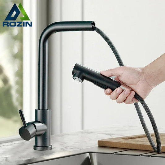 DecorBites™ Black Pull Out Kitchen Faucet 360° Rotation 2 Ways Nozzle Hot Cold Mixer Tap