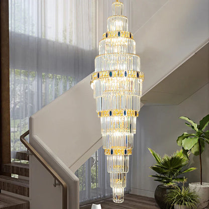 DecorBites™ Crystal Chandelier: Duplex Building Spiral Staircase Contemporary Light Luxury Fixture