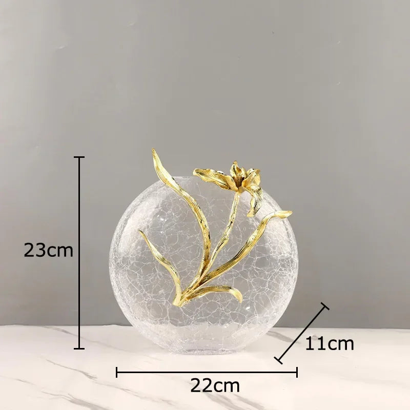 DecorBites™ Golden Flower Glass Vase Desk Decoration, Aesthetic Floral Vases, Room Decor
