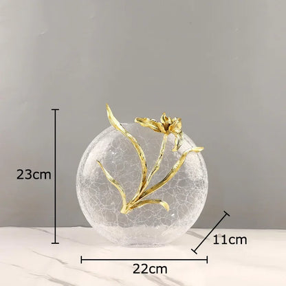 DecorBites™ Golden Flower Glass Vase Desk Decoration, Aesthetic Floral Vases, Room Decor