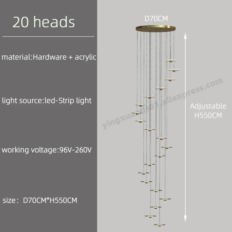 DecorBites™ LED Chandelier for Revolving Staircase | Loft Villa Ceiling Hanging Lamp
