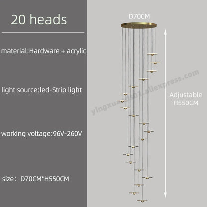 DecorBites™ LED Chandelier for Revolving Staircase | Loft Villa Ceiling Hanging Lamp