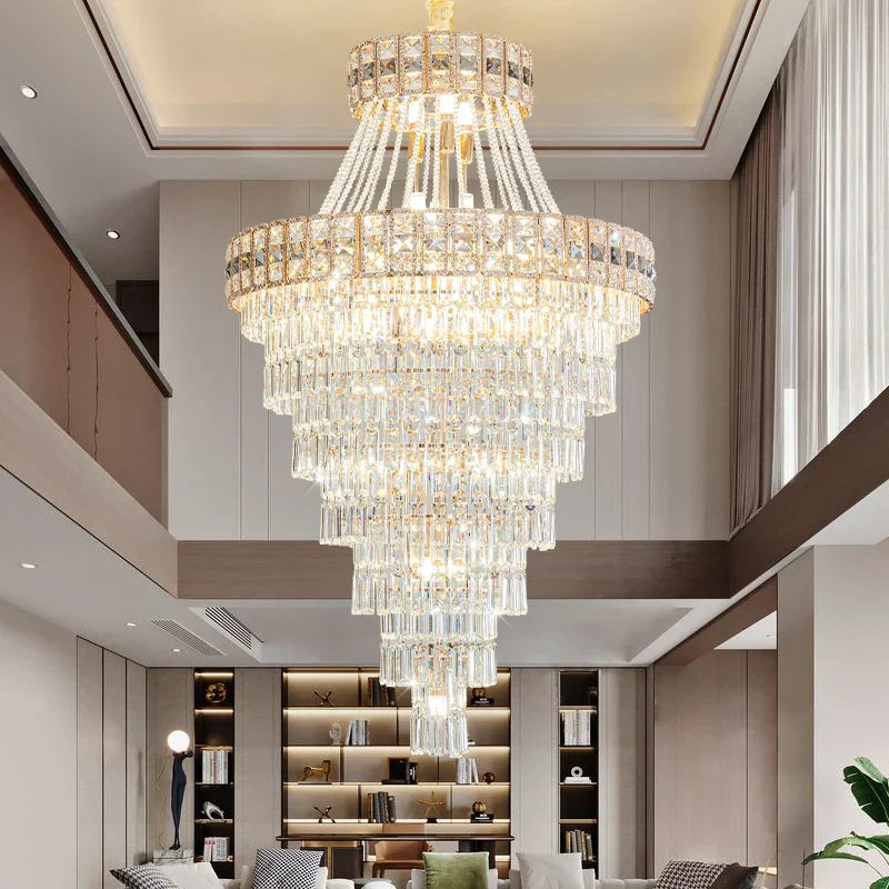 DecorBites™ Duplex Villa Crystal Chandelier: Modern Luxury Staircase Lamp for Elegant Living Rooms