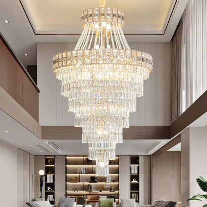 DecorBites™ Duplex Villa Crystal Chandelier: Modern Luxury Staircase Lamp for Elegant Living Rooms