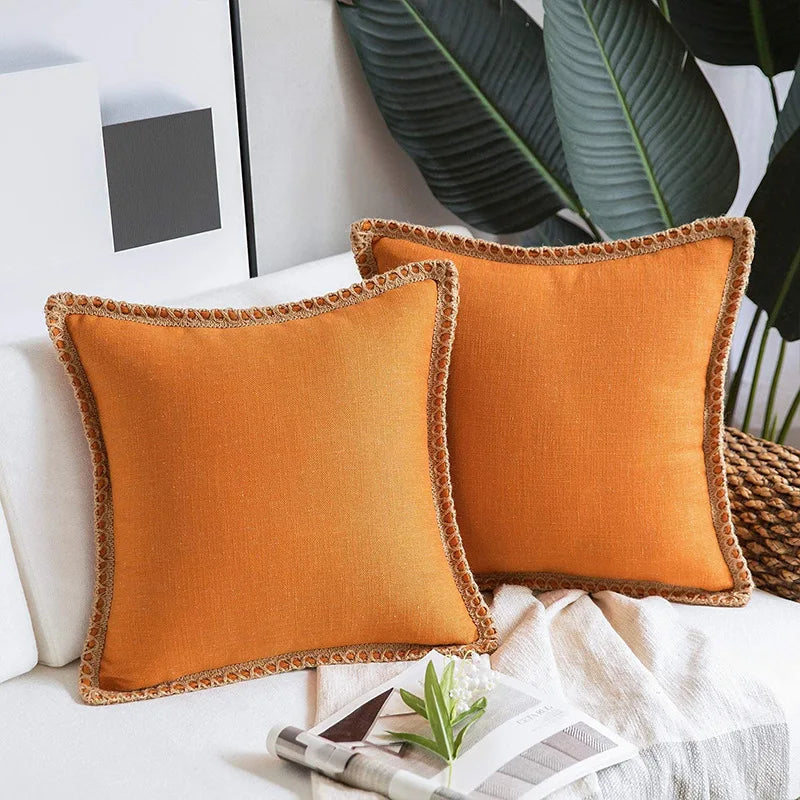 Decorbites™ Hanfseil-Rand Lotusblatt-Umarmung Kissenbezug - Mittel Baumwolle Leinen Polsterhülle