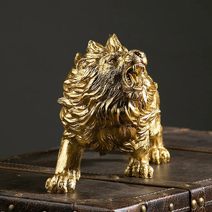 DecorBites™ Golden Lion King Resin Figurines: Luxury Desktop Ornaments for Home & Office