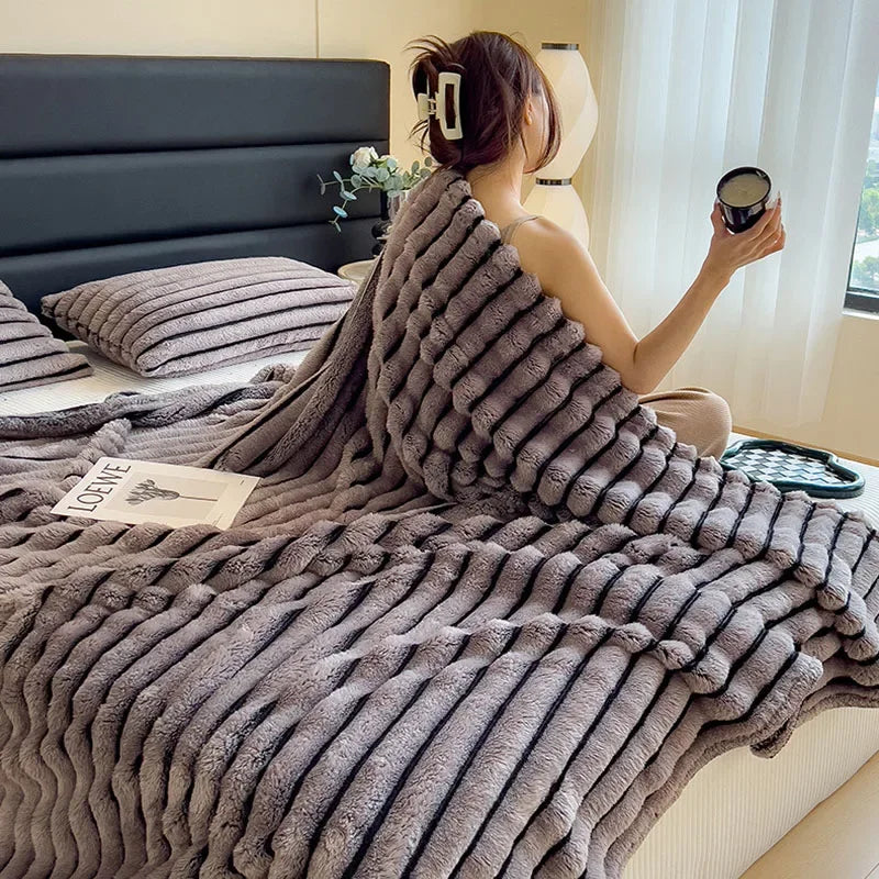 DecorBites™ Dark Faux Rabbit Plush Blanket: Super Soft Comforter for Office Napping and Bed