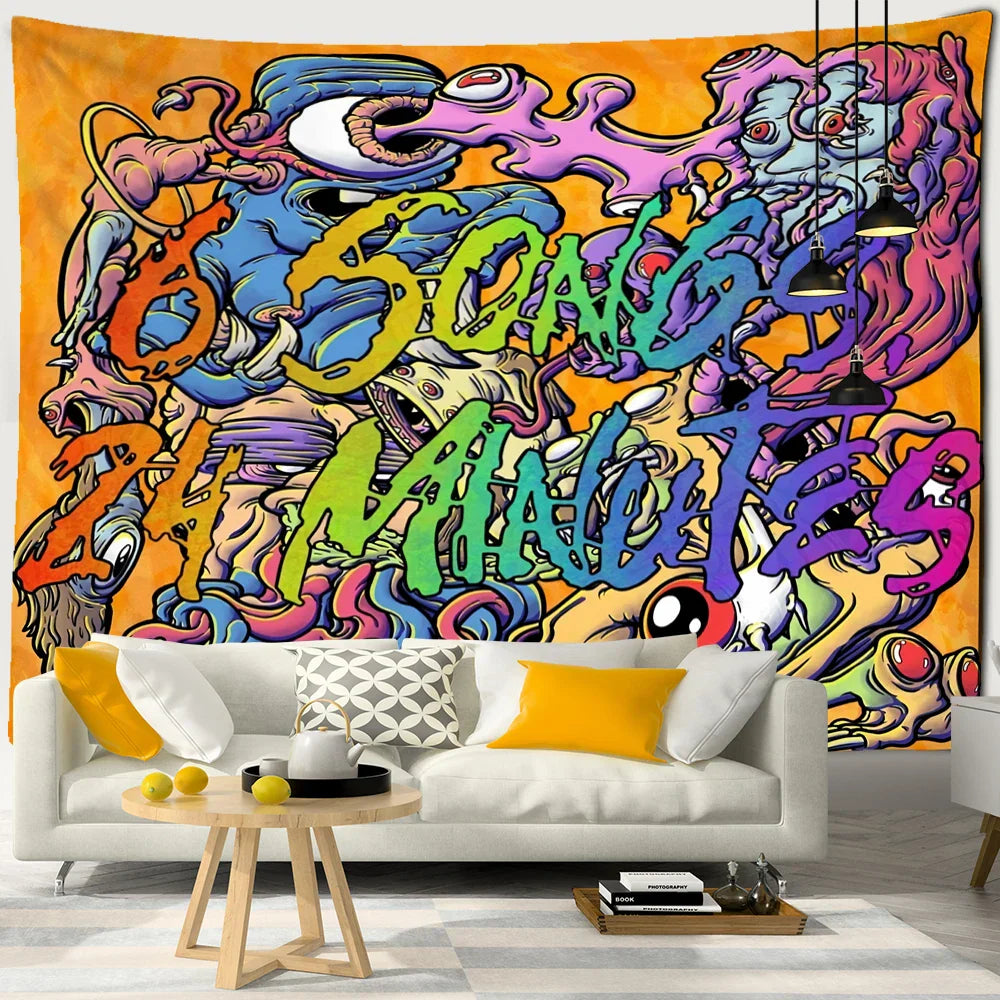 ديكور بايتس™ - نسيج نسائي كاواي، رسم توضيحي لفتاة أنمي، فن جمالي، ديكور سكن جامعي هيبي