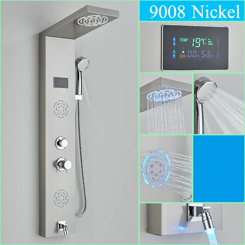 DecorBites™ LED Shower Panel Column Faucet with Rainfall Waterfall, Back Jet, Mixer Tap