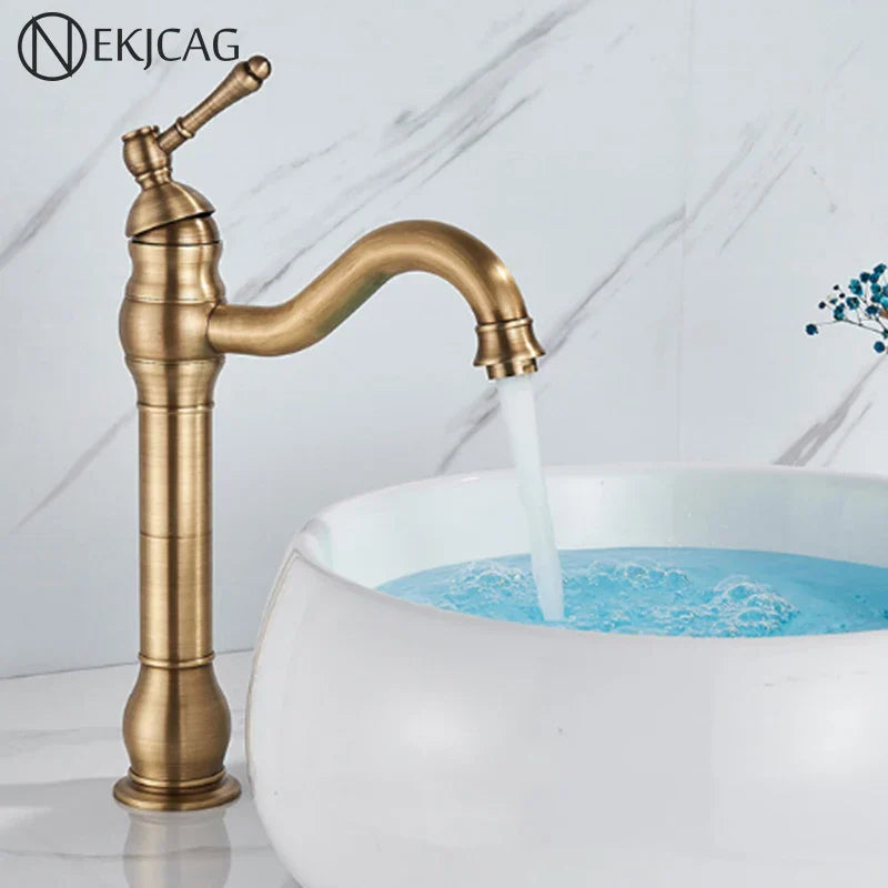 DecorBites™ Antique Brass Basin Faucet Hot Cold Mixer Tap Single Handle Sink Faucet