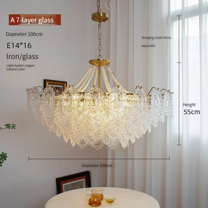 DecorBites™ Clear Glass LED Chandelier: Modern French Style for Living Room, Bedroom, Kitchen.