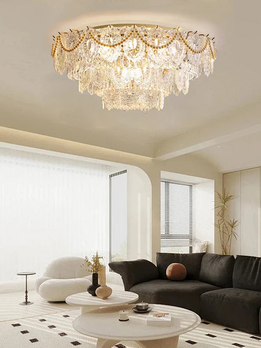 DecorBites™ Gold Glass Ceiling Chandelier - Modern Vintage Living Room Lighting