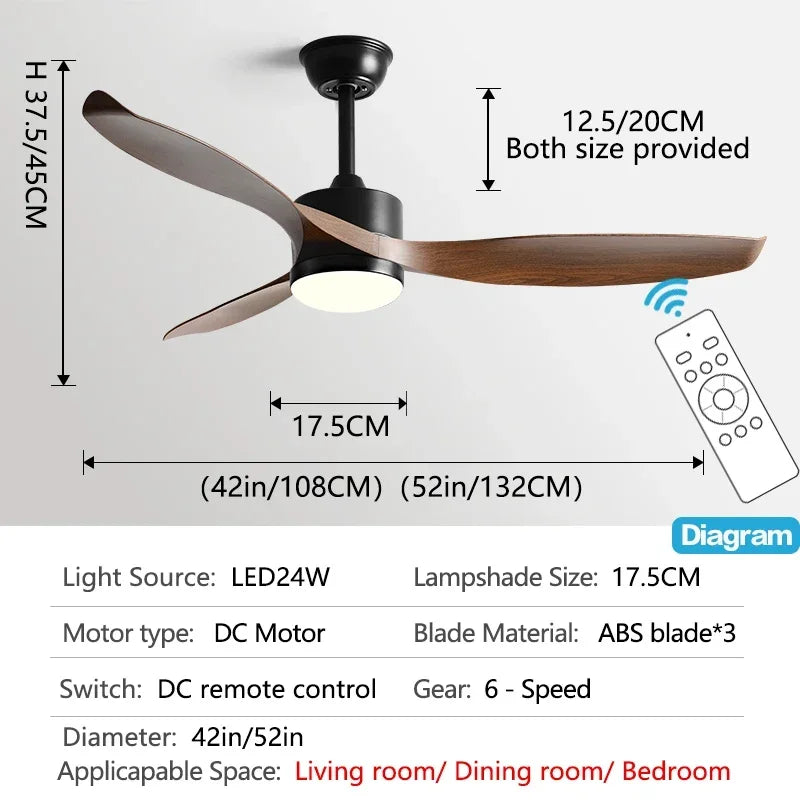 مروحة سقف DecorBites™ مقاس 52 بوصة سوداء مزودة بجهاز تحكم عن بعد لغرفة المعيشة والمطعم والمنزل