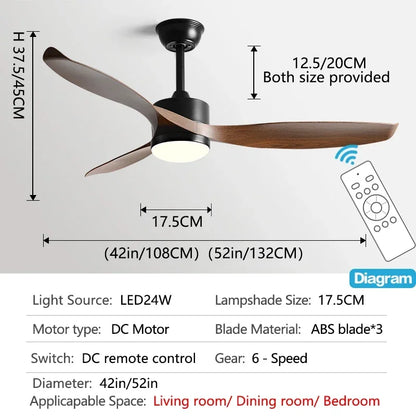 مروحة سقف DecorBites™ مقاس 52 بوصة سوداء مزودة بجهاز تحكم عن بعد لغرفة المعيشة والمطعم والمنزل