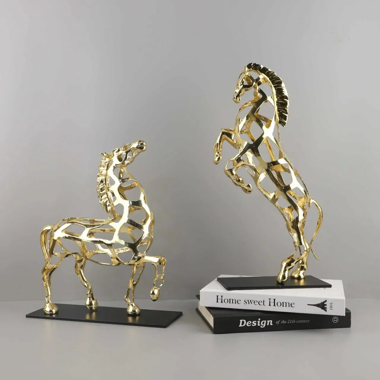 DecorBites™ Golden Horse Metal Sculpture: Elegant Home Decor Figurine