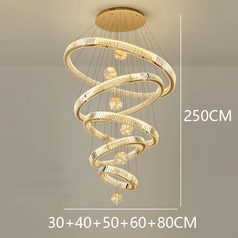 Modern Crystal Ring Staircase Chandelier Pendant Light