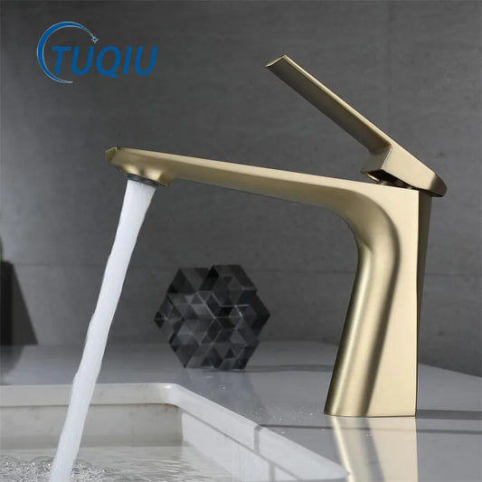 DecorBites™ Brushed Gold Bathroom Basin Faucet - Single Hole Water Mixer Crane