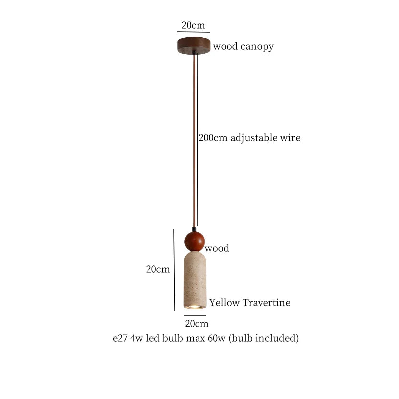 DecorBites™ Yellow Travertine LED Pendant Lights for Kitchen Island Bedroom Dining Table