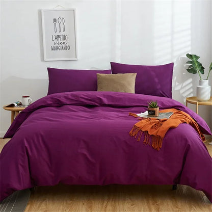 DecorBites™ Cotton 4pcs Bedding Set Double Queen Solid Color Duvet Cover Flat Bed Sheet