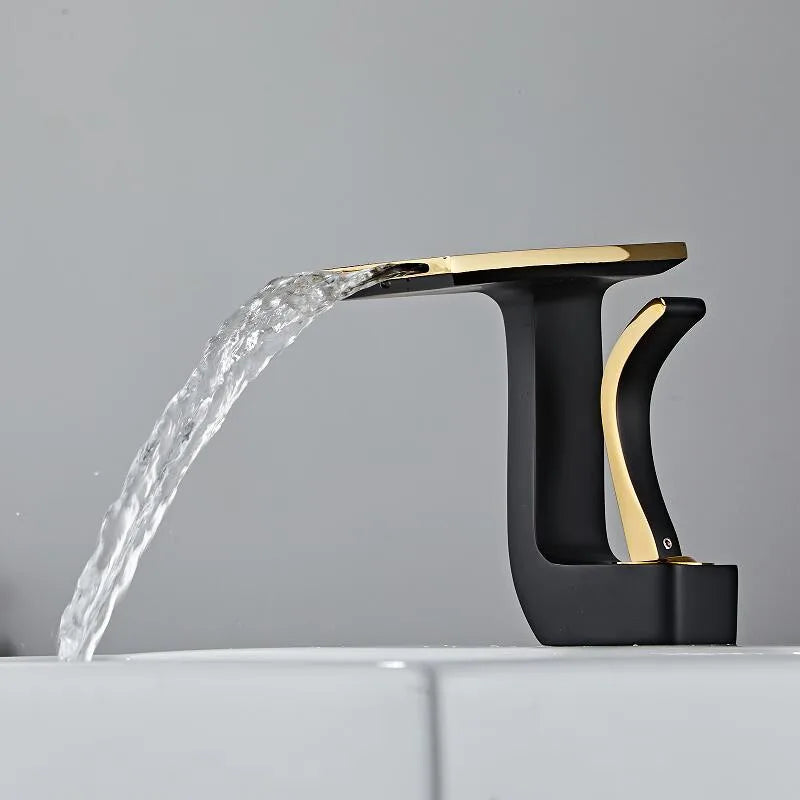 Decorbites™ Grifo de Lavabo de Latón Dorado y Negro para Baño Mezclador de Agua Fría y Caliente para Fregadero