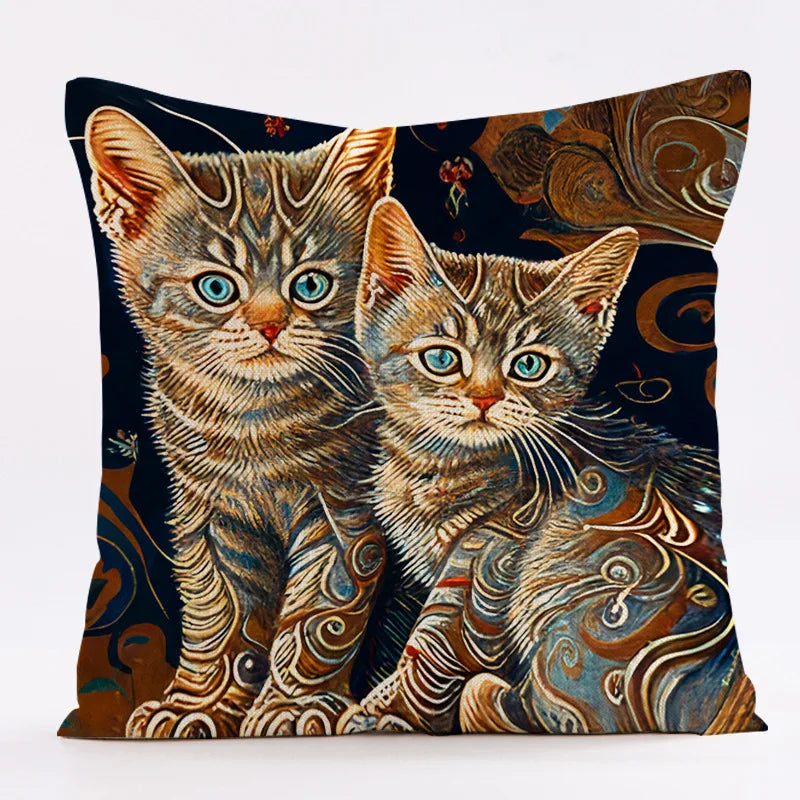 Funda de almohada de lino con diseño de gato DecorBites™ de 45x45 cm para decoración del hogar y fundas de cojín