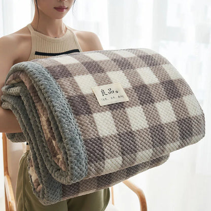 DecorBites™ Japanese Striped Coral Fleece Blanket: Warm Sofa Cover, Office Nap Shawl, All Seasons