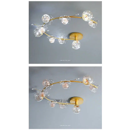 DecorBites™ Gold Crystal Glass Ball LED Chandelier for Modern Living Room Bedroom Dining Kitchen