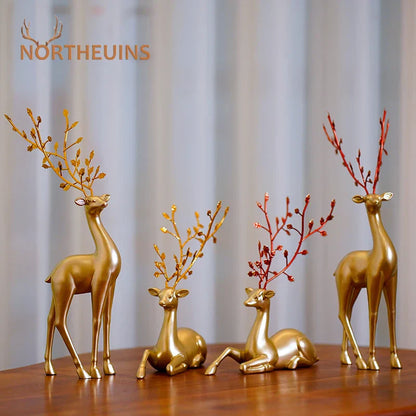 DecorBites™ Golden Deer Figurines: European Feng Shui Home Decor Sculptures