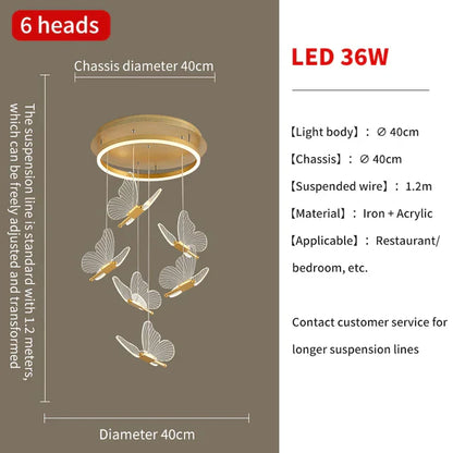 Lámparas colgantes DecorBites™ Gold LED con forma de mariposa para escaleras, sala de estar y dormitorio.