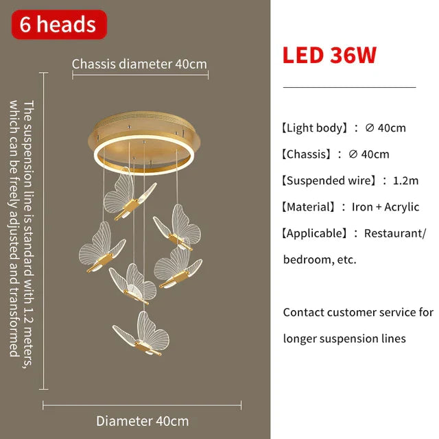 Luces colgantes de mariposa LED Gold™ Decorbites para escaleras de casa, sala de estar, dormitorios, candelabros