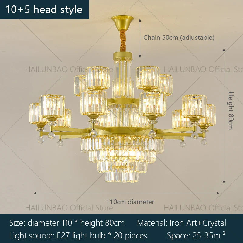 DecorBites™ Crystal Chandelier: Elegant Light Luxury Villa Bedroom Living Room Lamp