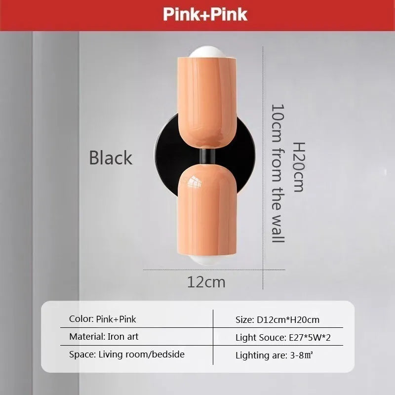 DecorBites™ مصباح حائط LED كريمي برأسين من الماكارون باللون الأسود للديكور المنزلي