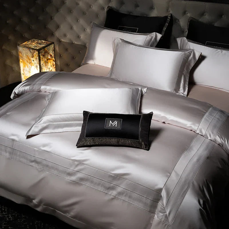 Decobites Silky Satin Brocade Jacquard Bedding Set with Egyptian Cotton for Luxury Comfort