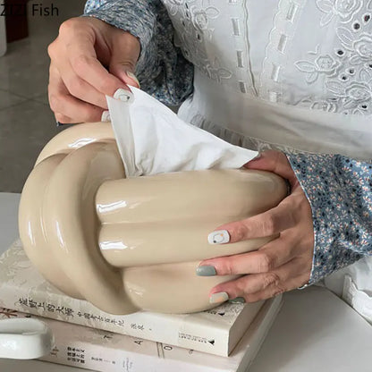 DecorBites™ Ceramic Knot Tissue Box Paper Extractor Porcelain Napkin Holder Modern Decoration