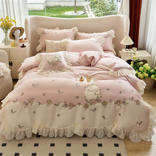 Decobites Flowers Lace Ruffles Princess Wedding Bedding Set 1000TC Egyptian Cotton Collection