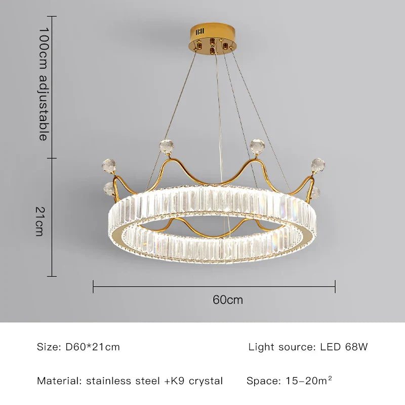 Lámpara de araña de cristal LED DecorBites™ Crown Petal: diseño nórdico de lujo para dormitorio infantil.