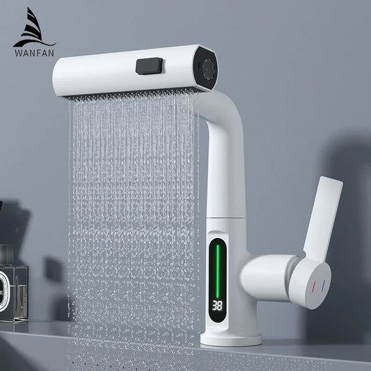 DecorBites™ Digital Display Basin Faucet with Stream Sprayer, Hot Cold Water Mixer