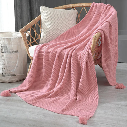 DecorBites™ Knitted Sofa Throw Blanket with Fringe Yarn