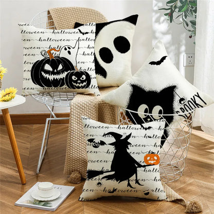 DecorBites™ Halloween Pumpkin Linen Cushion Cover Set for Home Sofa Bedroom Decor