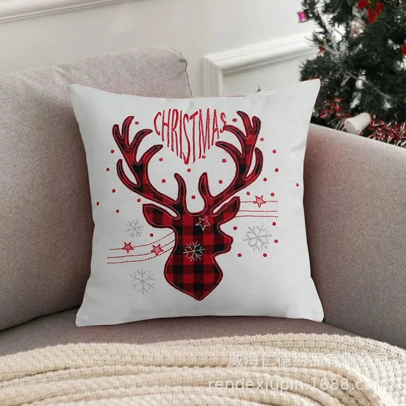 DecorBites™ Christmas Elk Pillowcase 45x45cm Farmhouse Red Letter Design