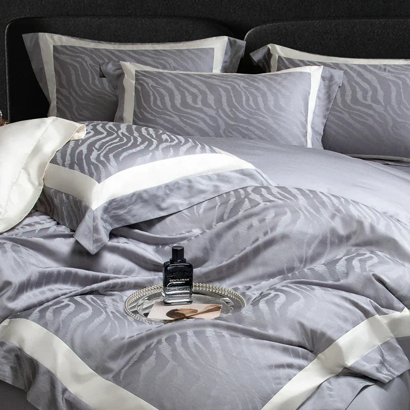 Decobites Soft Silky Jacquard Bedding Set - Duvet, Sheet, Pillowcase