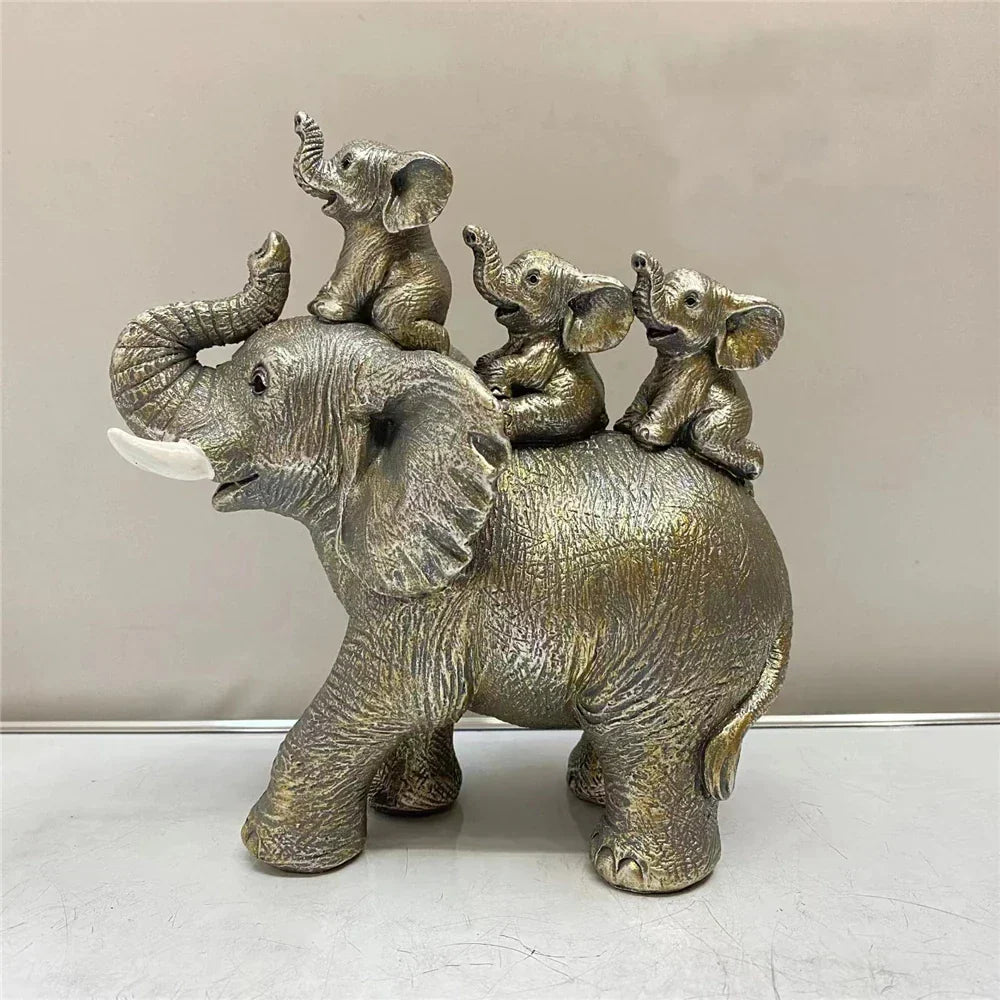 DecorBites™ Elephant Family Figurine Resin Calf Kids Miniature Ornament Decoration