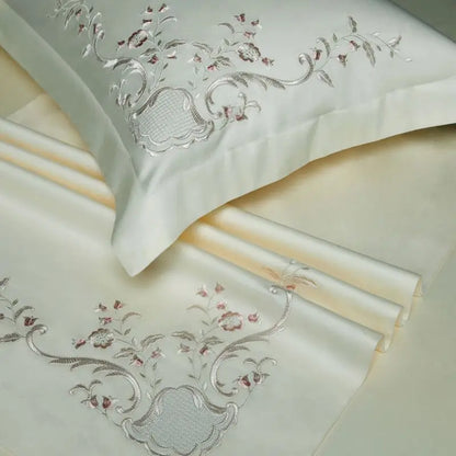 DecorBites™ Elegant Flowers Embroidery 1000TC Egyptian Cotton Bedding Set Home Textiles