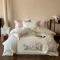 Decobites Luxury Flowers Embroidery Bedding Set Cream White 1000TC Egyptian Cotton Princess Suite