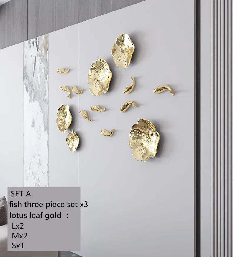 DecorBites™ Carp Fish Lotus Leaf Gold Wall Pendant - Bionics Home Decor