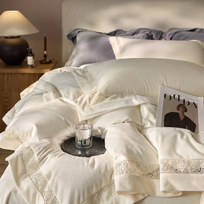 Luxury Gold Velvet Lace Duvet Bedding Set by Decobites, Cozy Furry Winter Collection