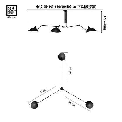 Lámpara de techo DecorBites™ Industrial Spider Serge Mouille, iluminación LED E27 negra