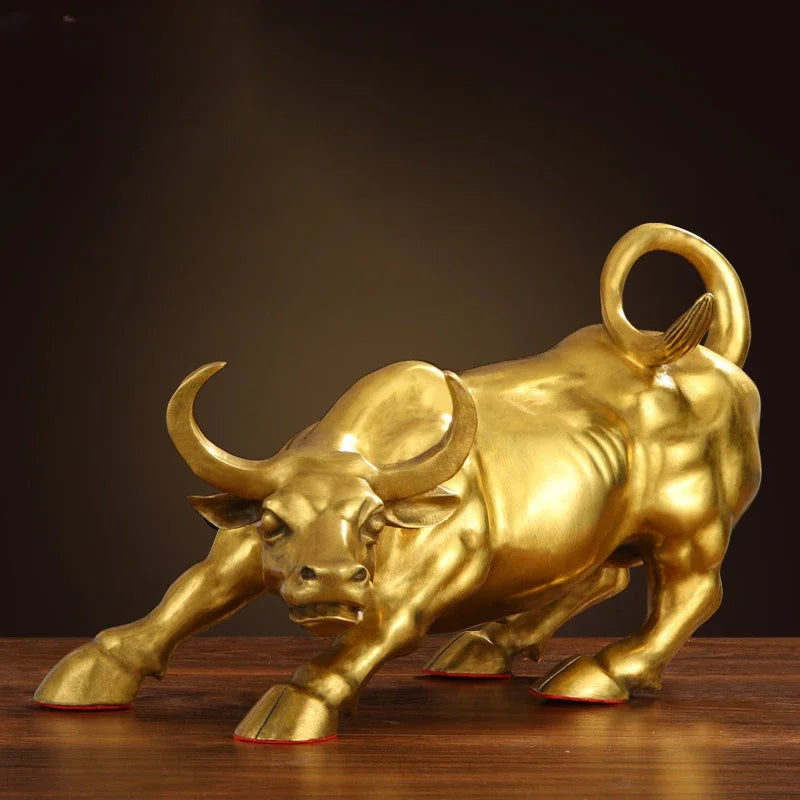 DecorBites™ Golden Bull Figurine Sculpture - Stock Market Office Decor & Holiday Gift